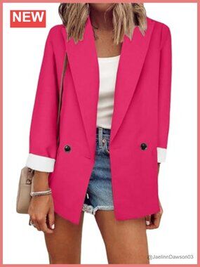 Women's Loose Fit Long Sleeve Blazer Cardigan Open Front Work Jacket